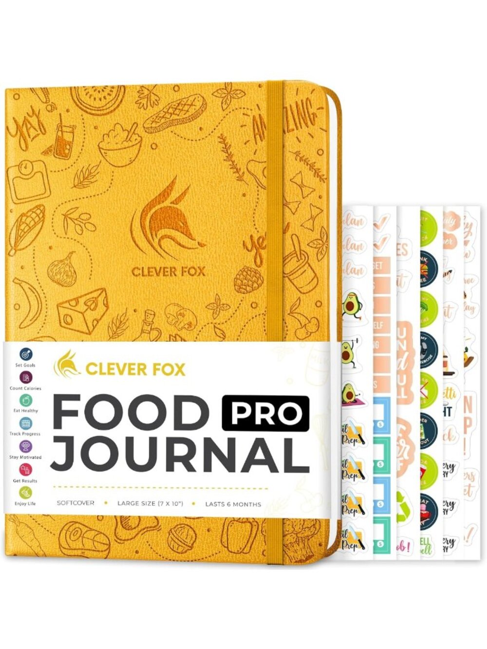 Clever Fox Food Journal PRO, Weight Loss Meal Tracking Planner Amber Yellow